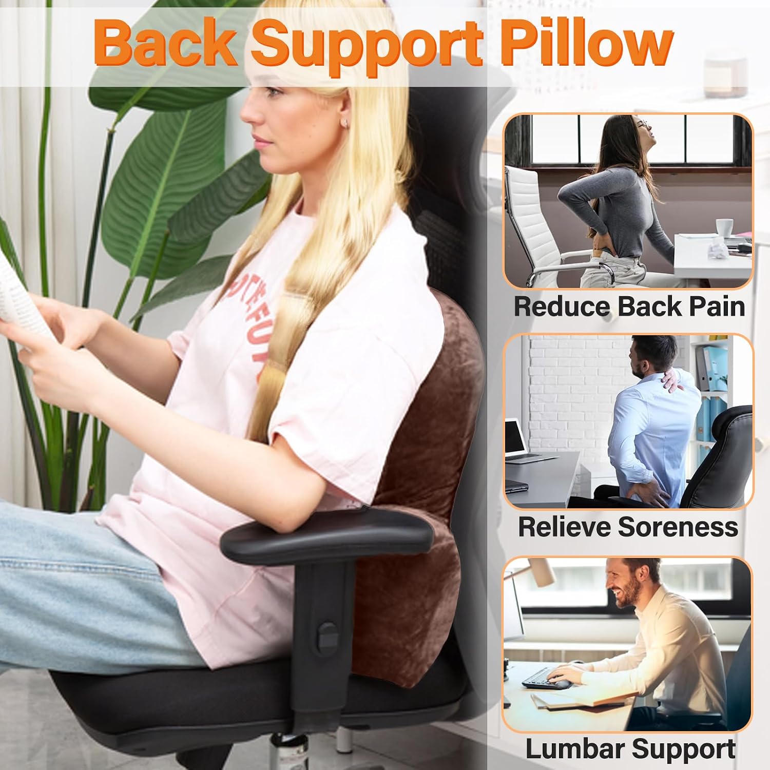 1 MIDDLE ONE Back Pillow for Chair, Memory Foam Lumbar Pillow for Back Support, Back Rest Cushion for Office, Sofa, Couch Sitting…