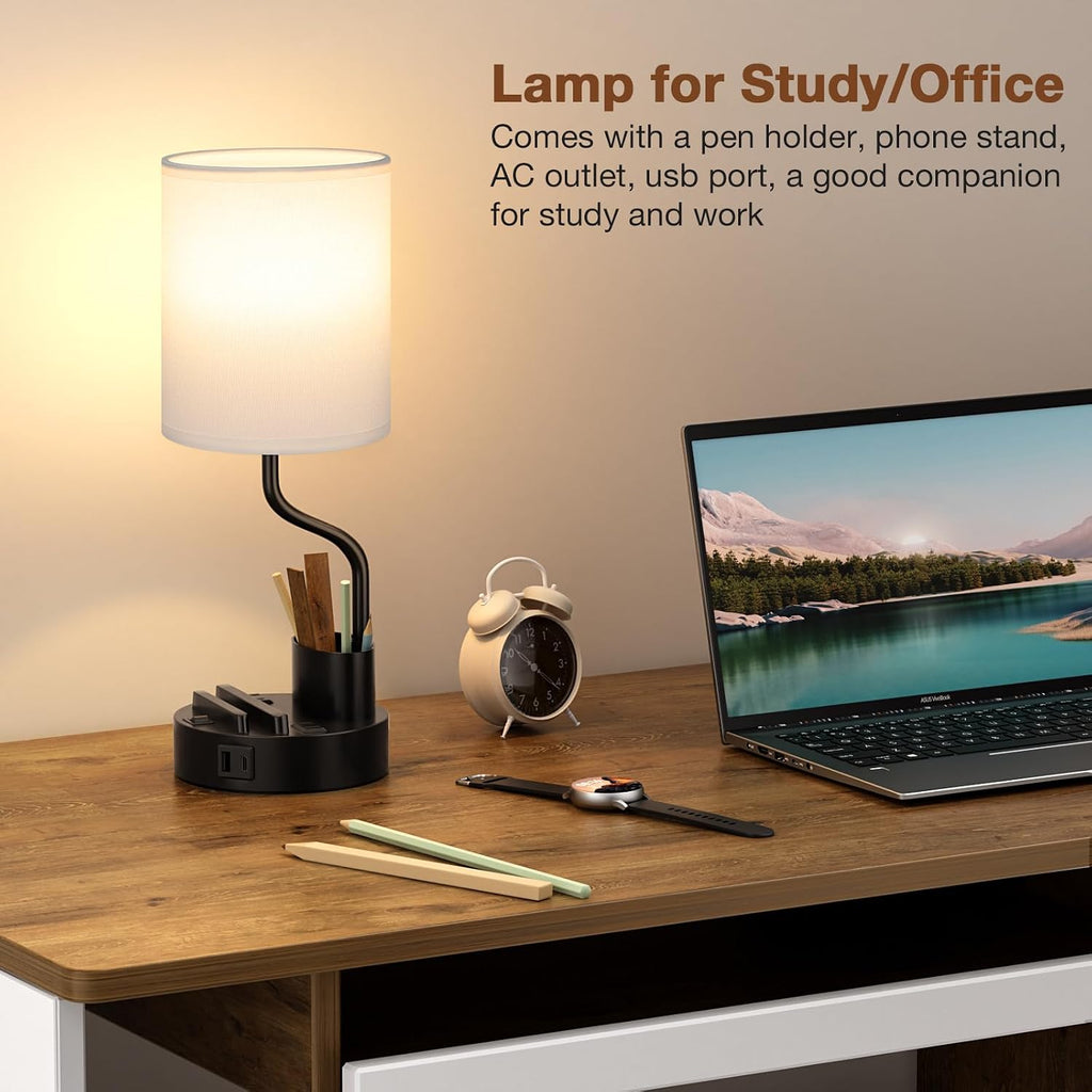 White Bedside Table Lamps for Bedroom Set of 2 - Nightstand Light with AC Outlet and USB A & C for Charging, 3 Color Temperatures Desk…