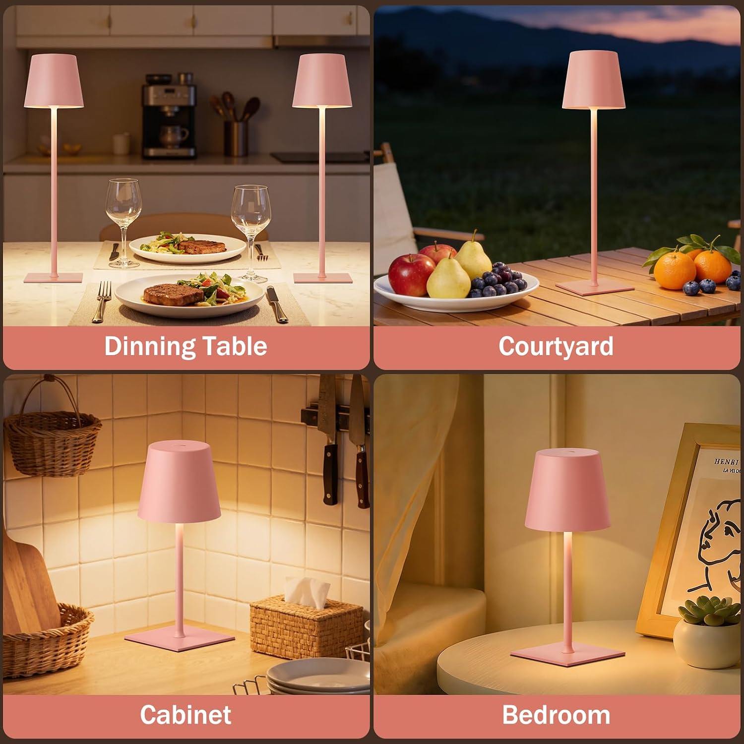 Kakanuo Pink Cordless Rechargeable Table Lamp, 2 Pack Portable Desk Lamp with 5000mAh Battery, Touch Control Stepless Dimming, Wireless…