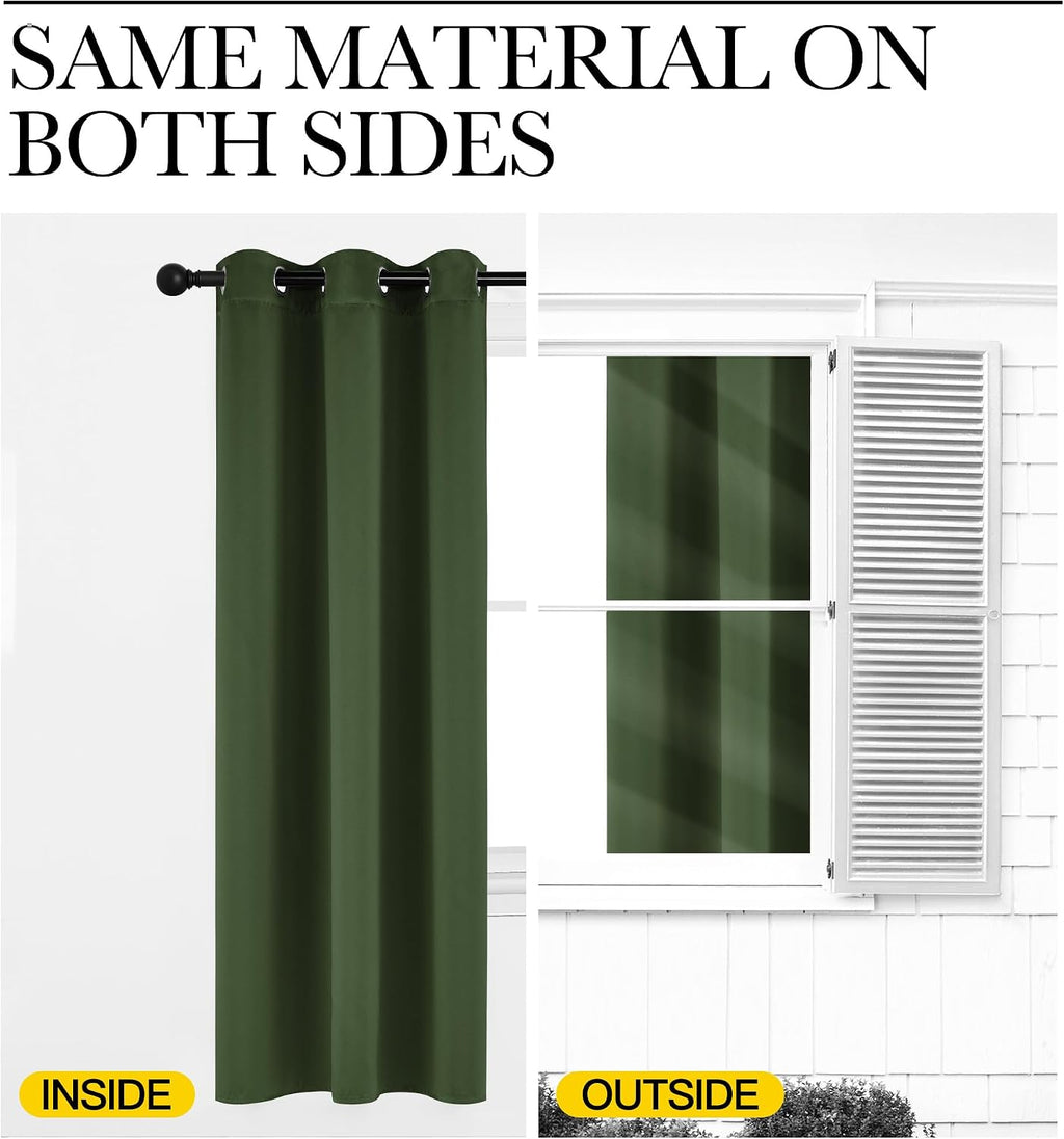 NICETOWN Dark Green Blackout Cafe Satin Curtains for Small Windows, 42" Wide by 84" Long, 2 Panels, Grommet Noise Reducing Faux Silk…