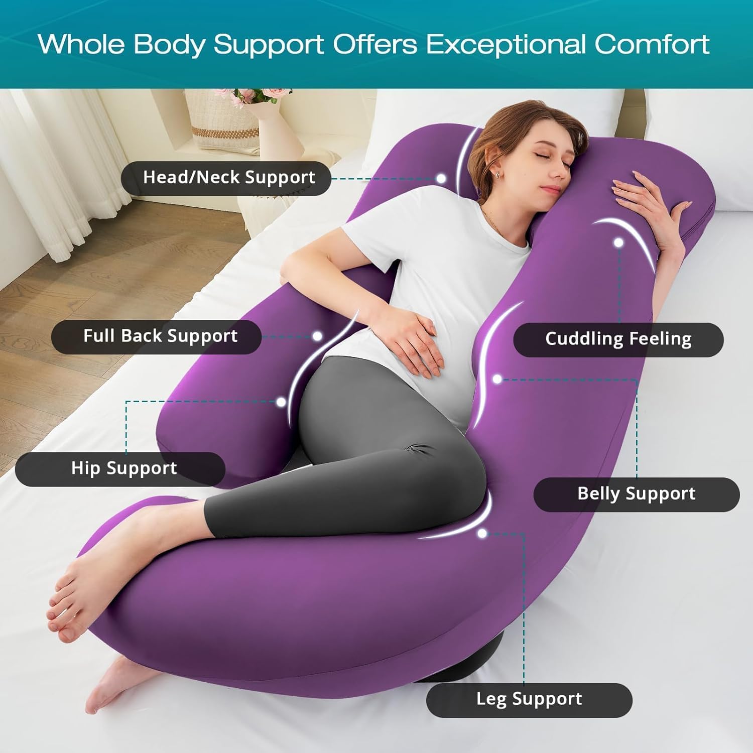 Sasttie Pregnancy Pillows for Sleeping, Jumbo U Shaped Cooling Full Body Pillow with Removable Cover, Pregnant Women Must Haves, Maternity…