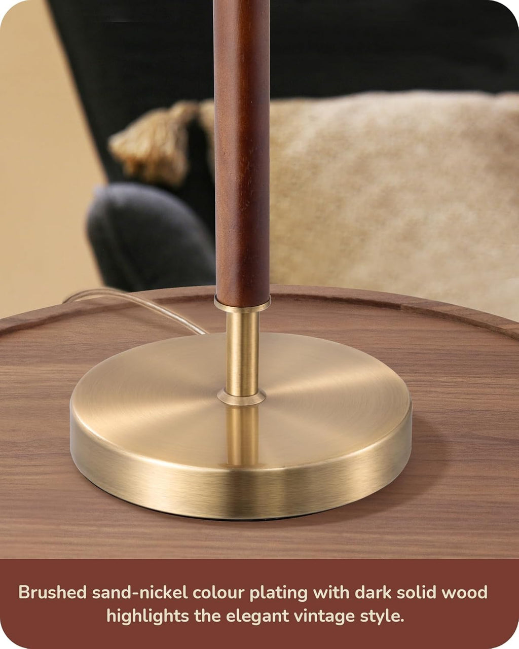 EDISHINE Mid Century Table Lamp, Bedside Lamp with Pull Chain Switch, Solid Wood & Metal Pole, Modern Nightstand Table Lamp for Living…