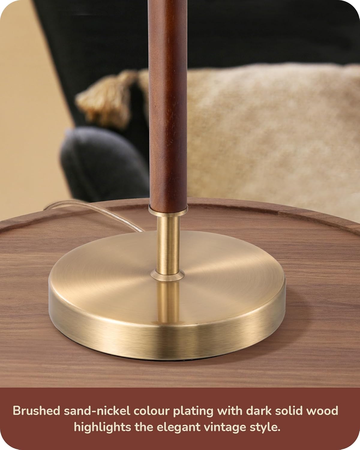 EDISHINE Mid Century Table Lamp, Bedside Lamp with Pull Chain Switch, Solid Wood & Metal Pole, Modern Nightstand Table Lamp for Living…