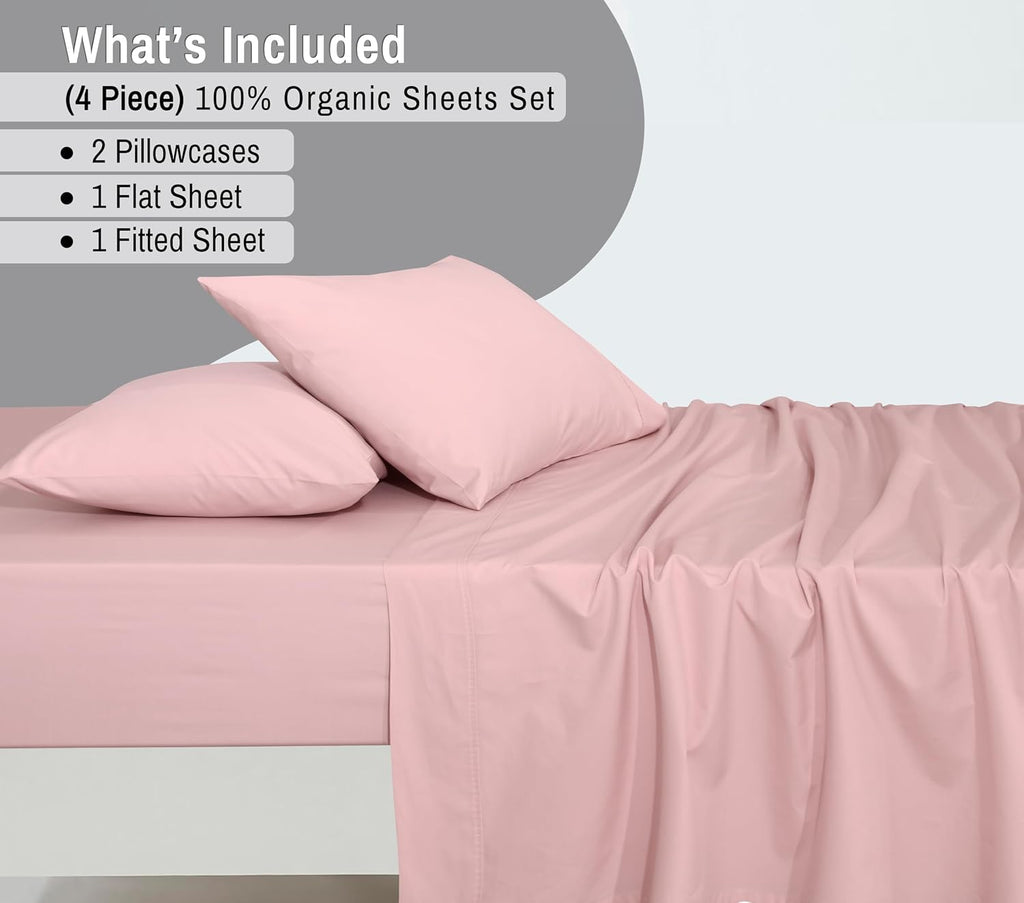 Ruvanti 100% Cotton Organic Percale Sheets Queen Size – Crisp Cooling Bed Sheets for Hot Sleepers, Deep Pocket 15”, Soft Peach Finish, Brea…