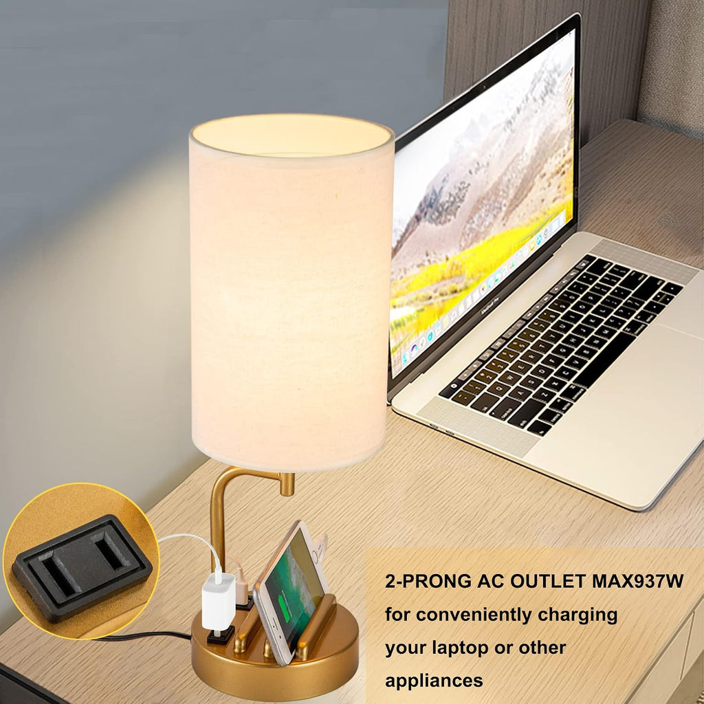 Dreamholder Touch Control USB Table Lamp, Upgraded 3-Way Dimmable Bedside Desk Lamp with USB C & A Charging Ports and AC Outlet…