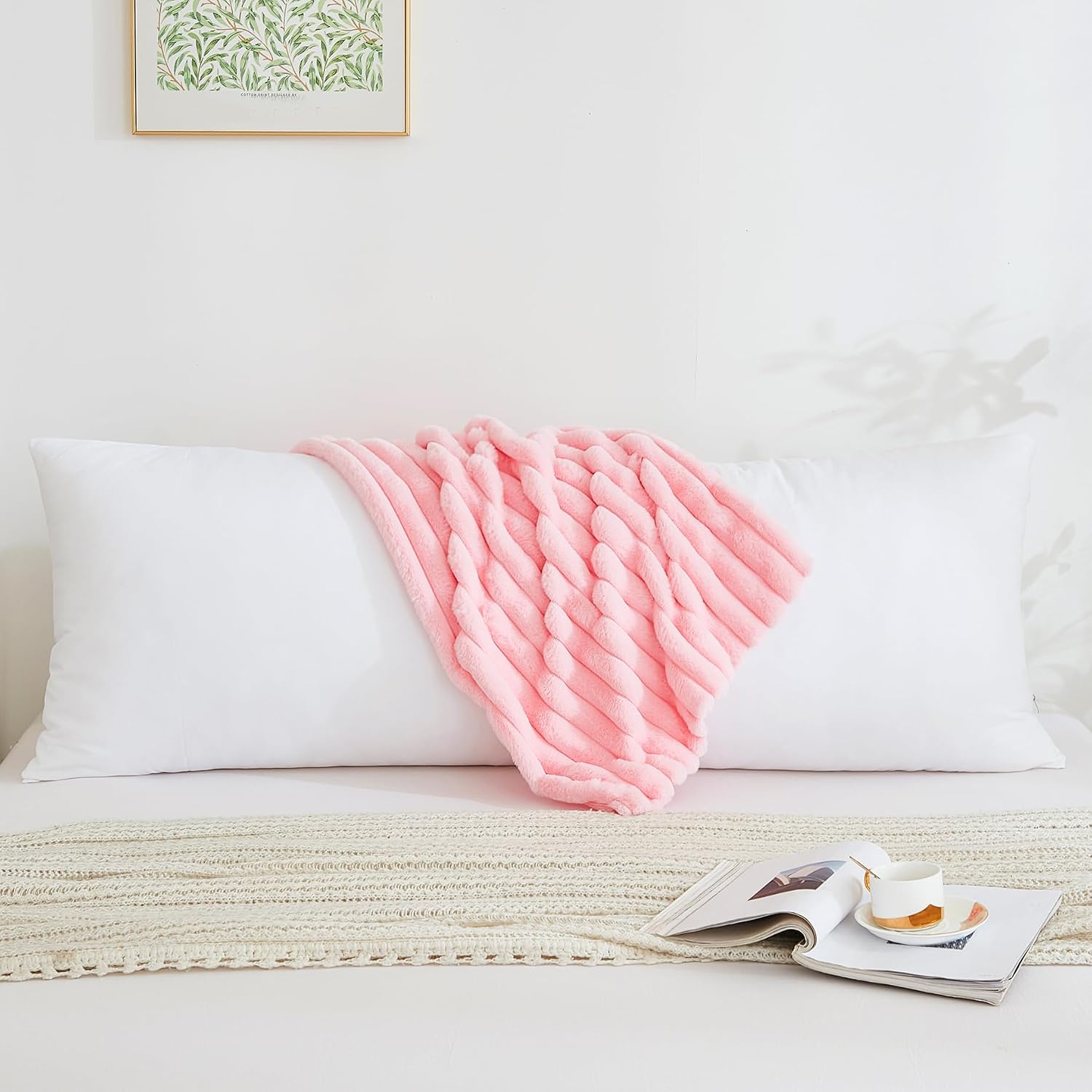 Memfydu Full Body Pillow with Fluffy Stripe Faux Fur Removable Cover, Long Bed Pillow Adult 20x54 Inches for Side Sleeper and Pregnancy, Pi…