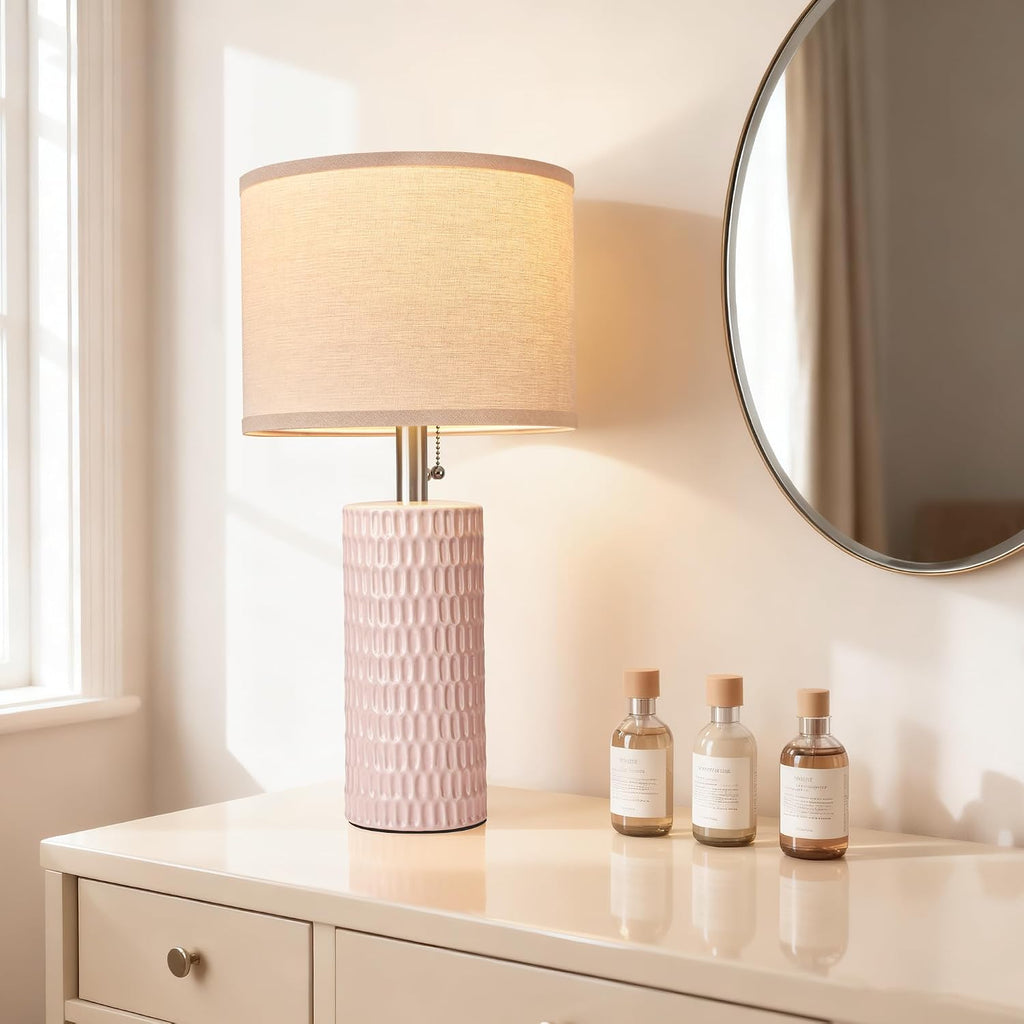 Reaketon 20.5" Modern Ceramic Table Lamps for Bedroom Set of 2, Bedside Lamps for Night Stands with Beige Lampshade, Farmhouse Table Lamp…