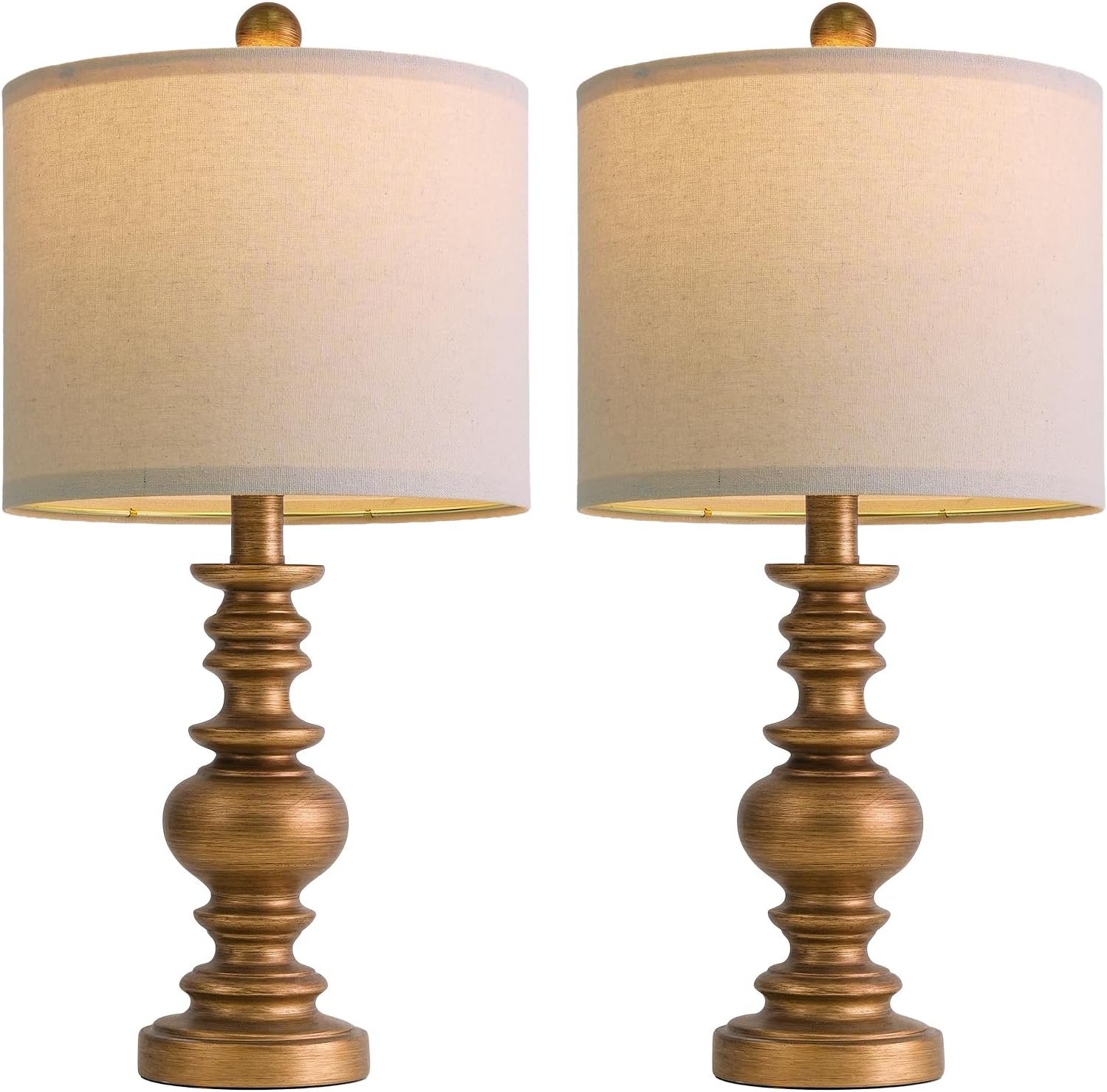 BOBOMOMO 20" Antique Gold Table Lamps Set of 2 – Handcrafted Vintage Bedside Lamps with Linen Shades, Elegant Farmhouse Lamps for…