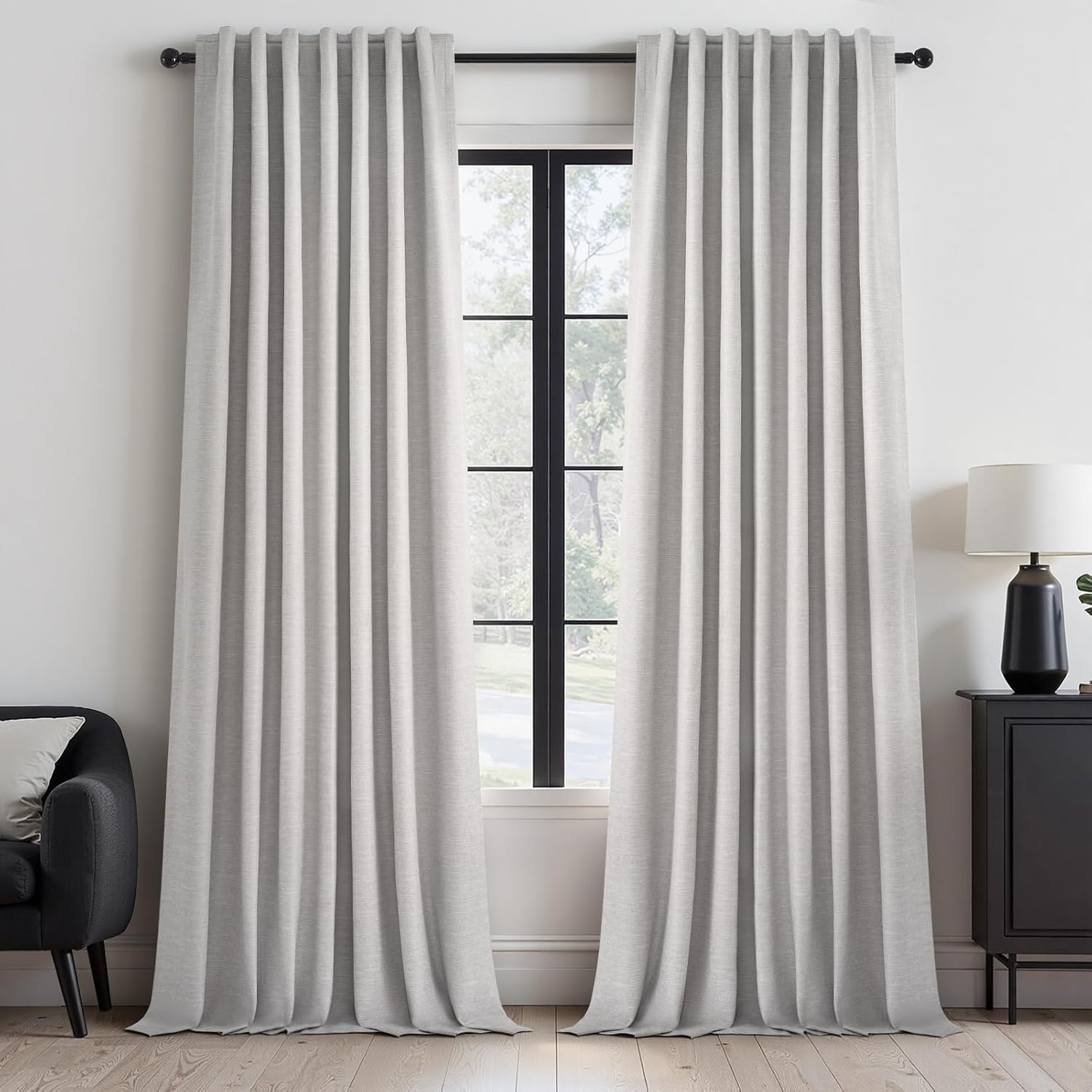 Topfinel Grey Beige Extra Long 132 Inch 100% Blackout Curtains for Livingroom Neutral Modern Linen Blend Curtain Drapes Sound Proof Drapes…