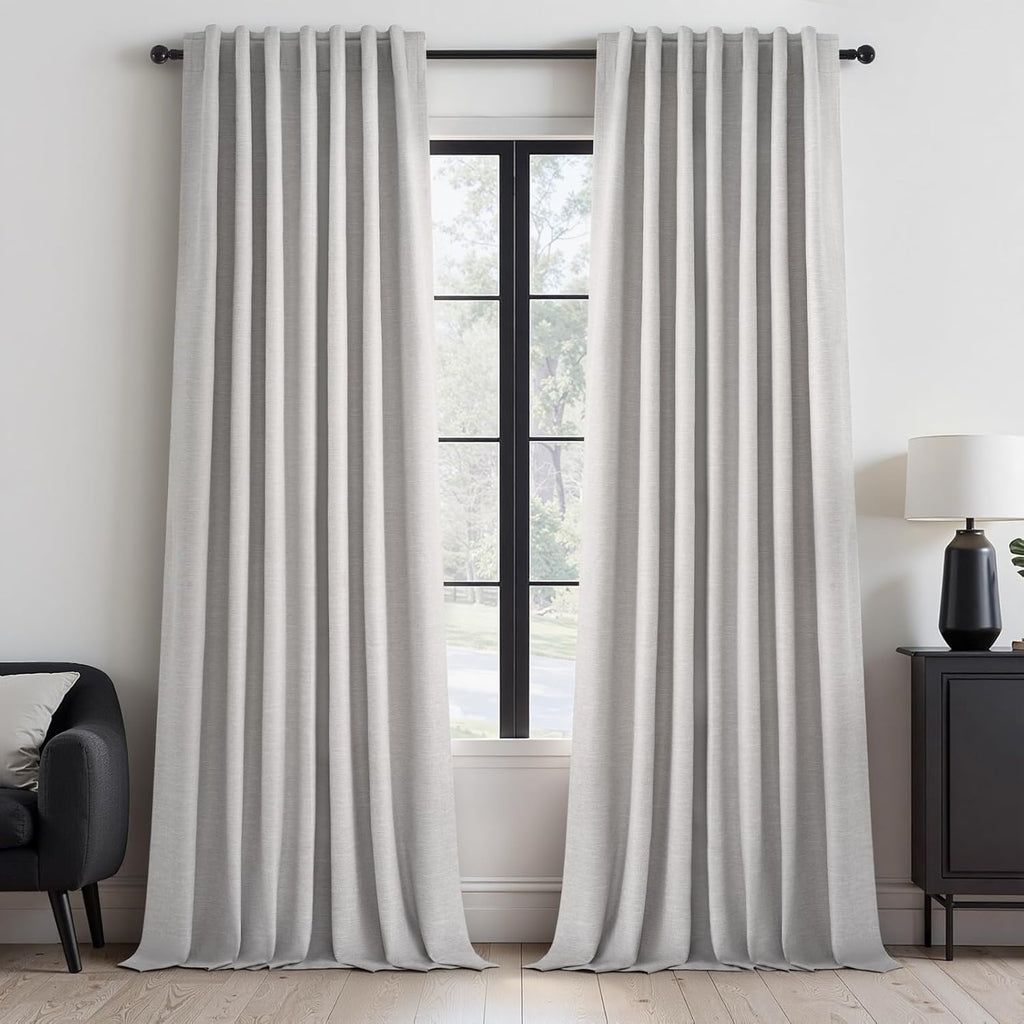 Topfinel Extra Long 120 Inch Blackout Curtains for Large Window Treatment Modern Farmhouse Linen Drapes Sound Proof Drapes Room Divider Ple…