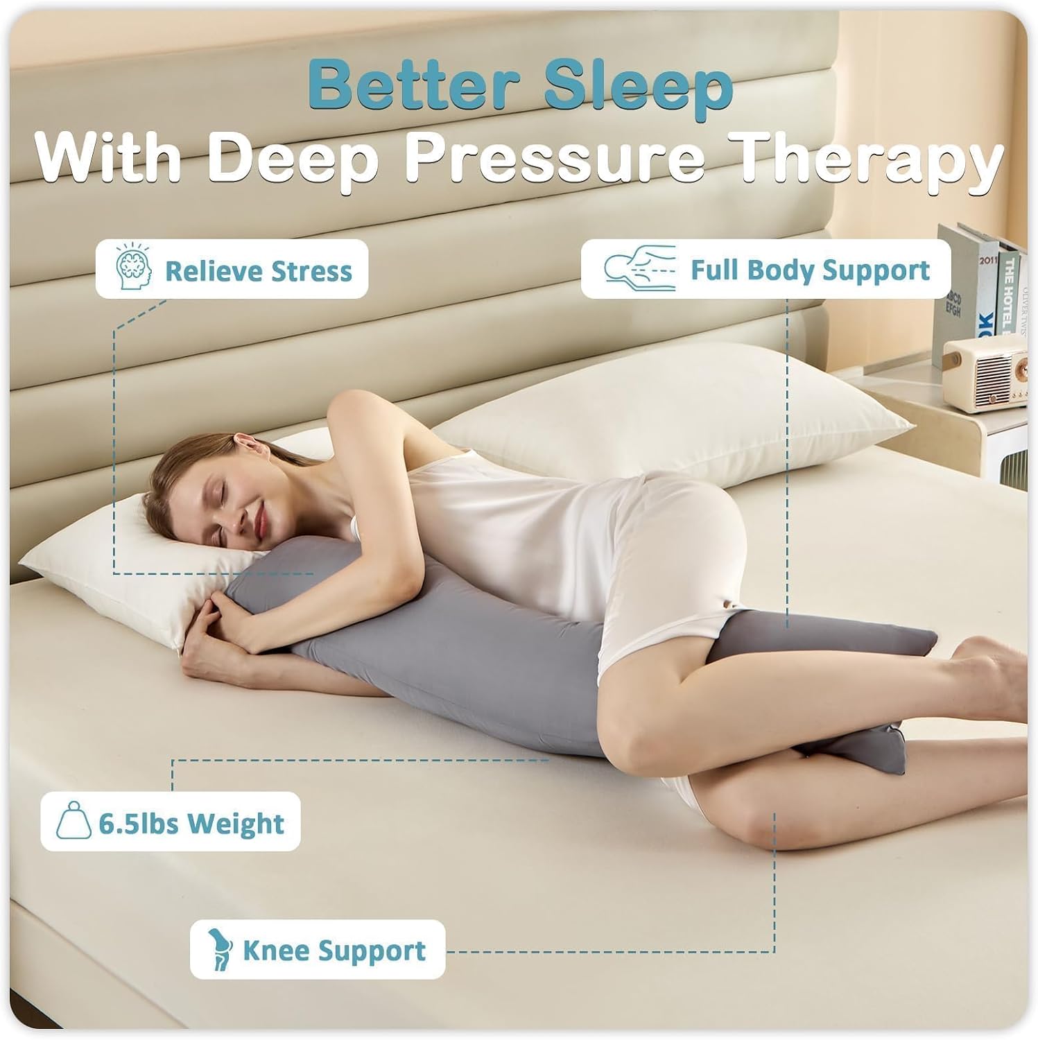 Mioto 6.5lbs Weighted Body Pillow for Adult - Weighted Pillow for Better Sleep, Cooling Body Pillow with Tencel Cover, Long Pillow for Bed,…