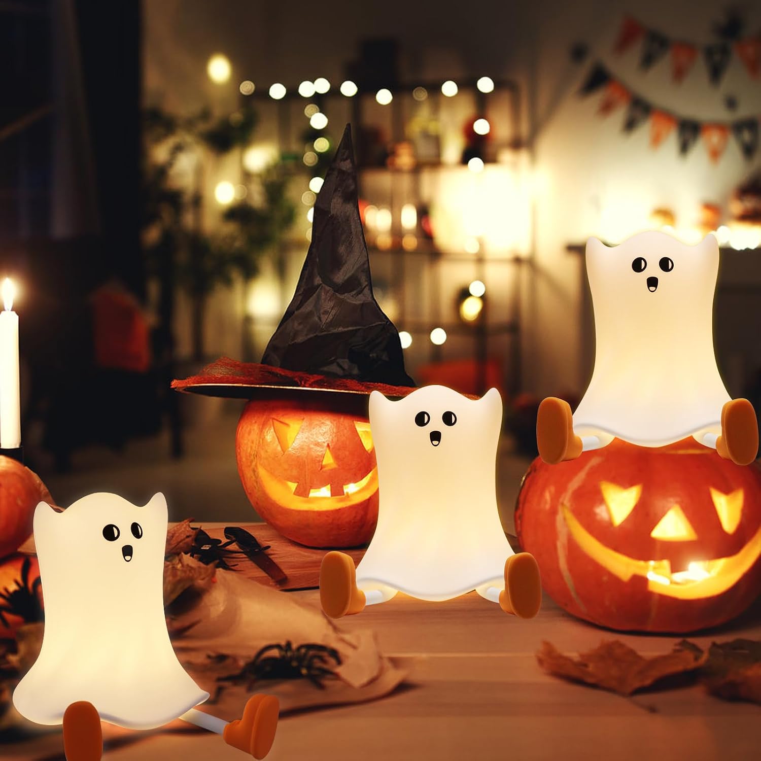 Gefaxi Ghost Night Light Silicone Cute Halloween Ghost Decor Night Light for Breastfeeding Squishy Ghost Nightlight Cordless Rechargeable D…