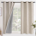 YoungsTex Oatmeal Linen Blackout Curtains 48 Inch Length for Bedroom, Room Darkening Short Window Drapes for Kitchen Farmhouse Thermal Insu…