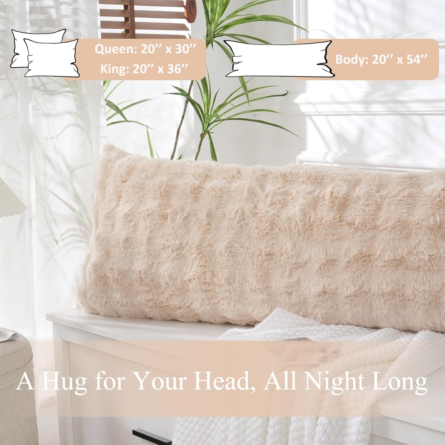 Chumerry Khaki Faux Fur Body Pillowcase Ultra Soft Fluffy Shabby Plush Pillow Cover for Bed Couch Sofa Striped Plaid Decorative Beige Mocha…