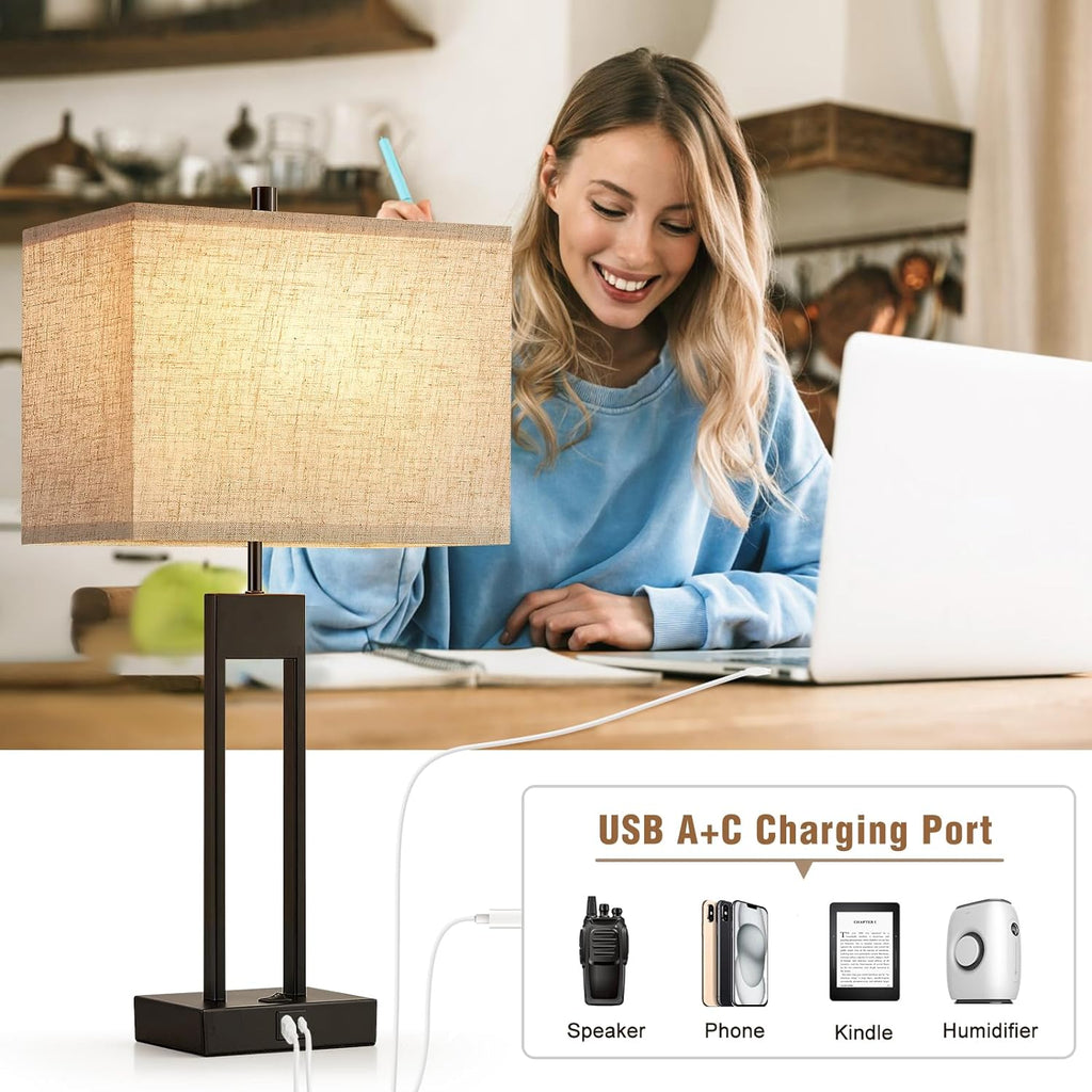 Extra Large 25.5" Nightstand Table Lamps for Bedrooms Set of 2, Bedside Lamp with USB C+A, Colors Changeable Living Room Lamps for End…