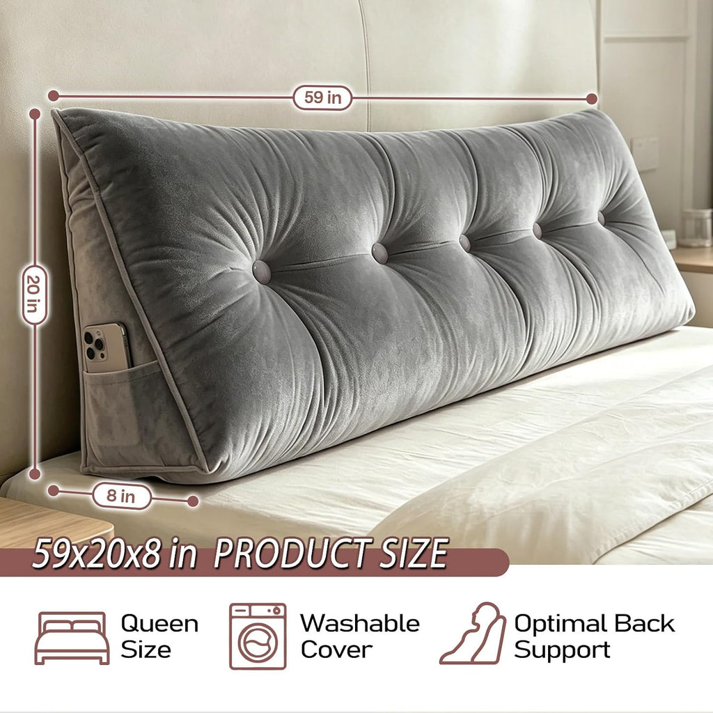 Scnut Headboard Pillow Queen, Triangle Wedge Pillow for Headboard, Ergonomic Backrest Cushion for Reading Sitting Working Removable Crystal…