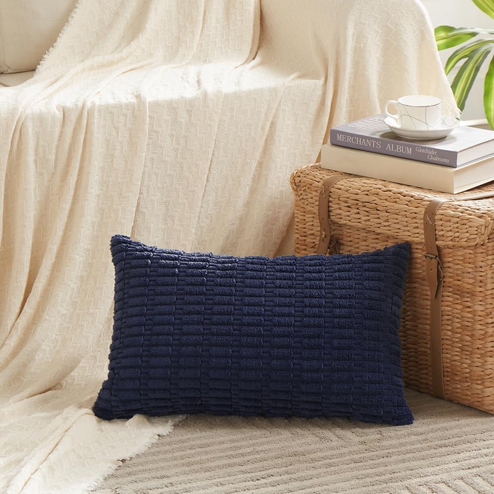Fancy Homi Decorative Throw Pillow Covers for Bed Couch Bedroom Bench, Soft Lumbar Corduroy Solid Pillow Case, Rustic Farmhouse Boho Room…