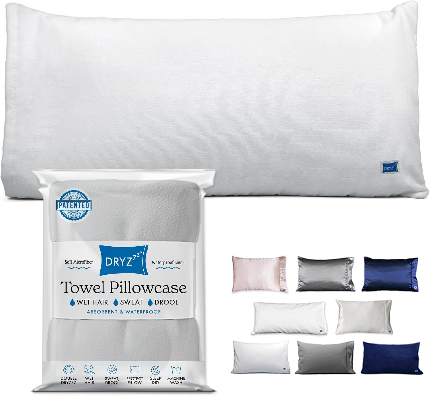 DryZzz Waterproof Pillow Covers | Double Sided Towel Pillowcase for Wet & Dry Hair | Waterproof Pillow Protector Cooling Case 35"x19" White…