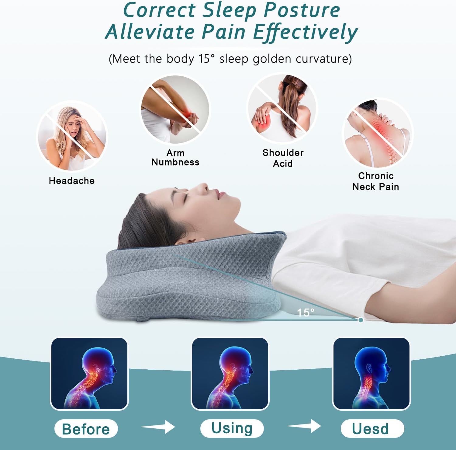 CHxxy Cervical Neck Pillow for Sleeping, Memory Foam Pillows, Ergonomic Side Sleeper Pillows, Cooling Orthopedic Neck Support Pillow for Ba…