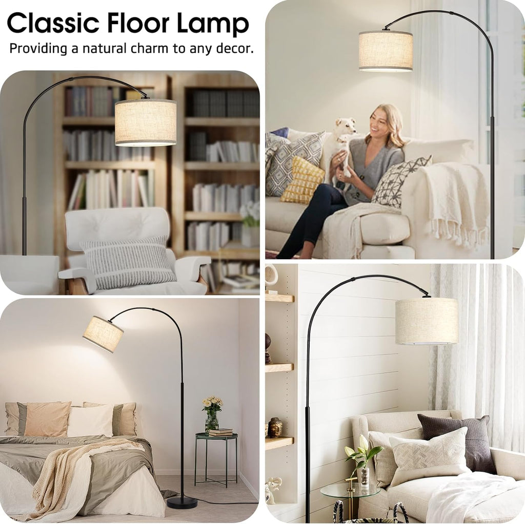 Dimmable Floor Lamp, Arc Floor Lamp with Dimmer, Black Standing Lamp with Adjustable Hanging Shade, Over Couch Tall Reading Light, Modern…