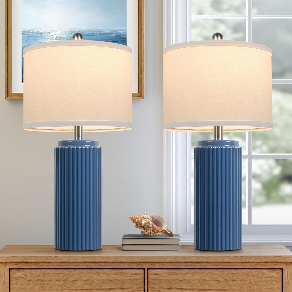 Tobusa 23.5’’ Blue Table Lamps for Bedroom Set of 2, Modern Farmhouse Ceramic Bedside Nightstand Lamps for Living Room, Decorative Boho Cer…
