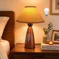 Nusogon 14.3" Touch Table Lamp for Bedroom & Living Room, 3-Way Dimmable Small Bedside Lamp with Fabric Shade & Wood Grain Base, Farmhouse…