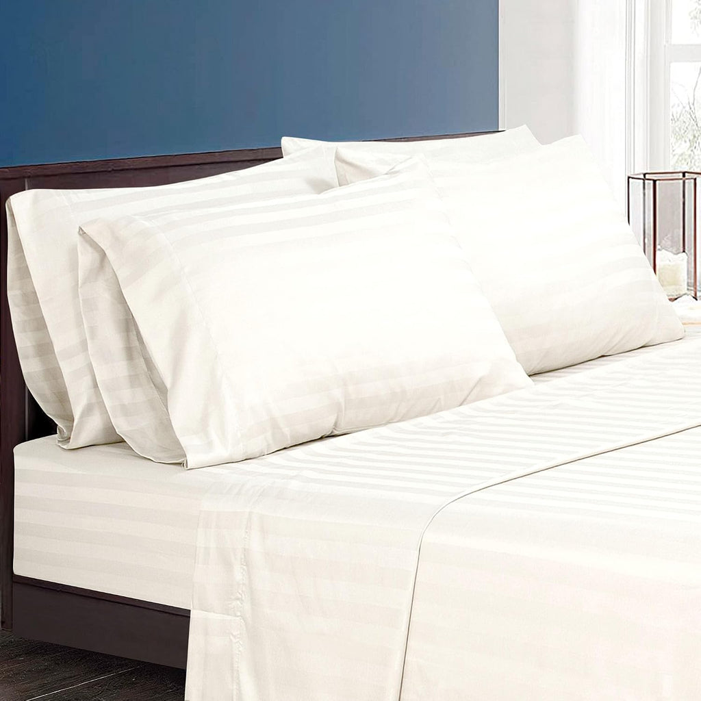 Royalelinens ROYALE LINENS 1500 Thread Count Poly Cotton Sateen Dobby Stripe Sheet Set - 6 Piece Queen Bed Sheets - 1 Fitted, 1 Flat, 4 Pil…