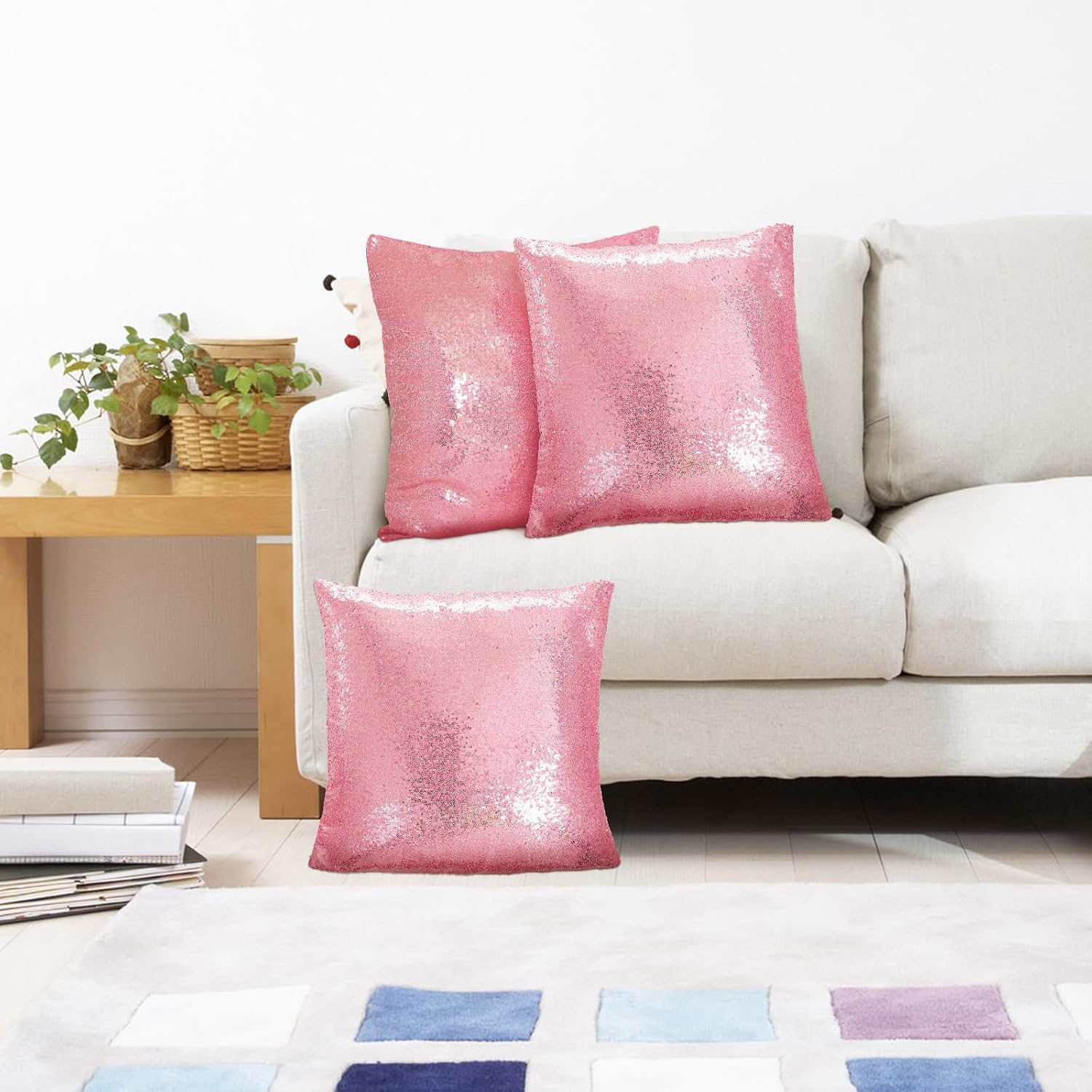 Eternal Beauty Set of 2 Sequin Decorative Pillow Cover Fuchsia Pink Throw Pillow Covers for Couch Throw Pillows Valentine's Day 18 X 18…