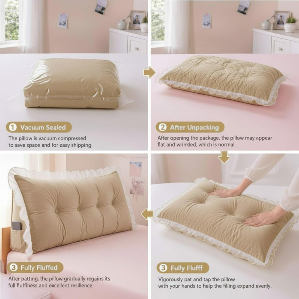 Leinuosen 39 in Ruffle Wedge Headboard Pillow for Dorm Twin XL College Bed Reading Bolster Dorm Velvet Triangular Bed Backrest Wedge…