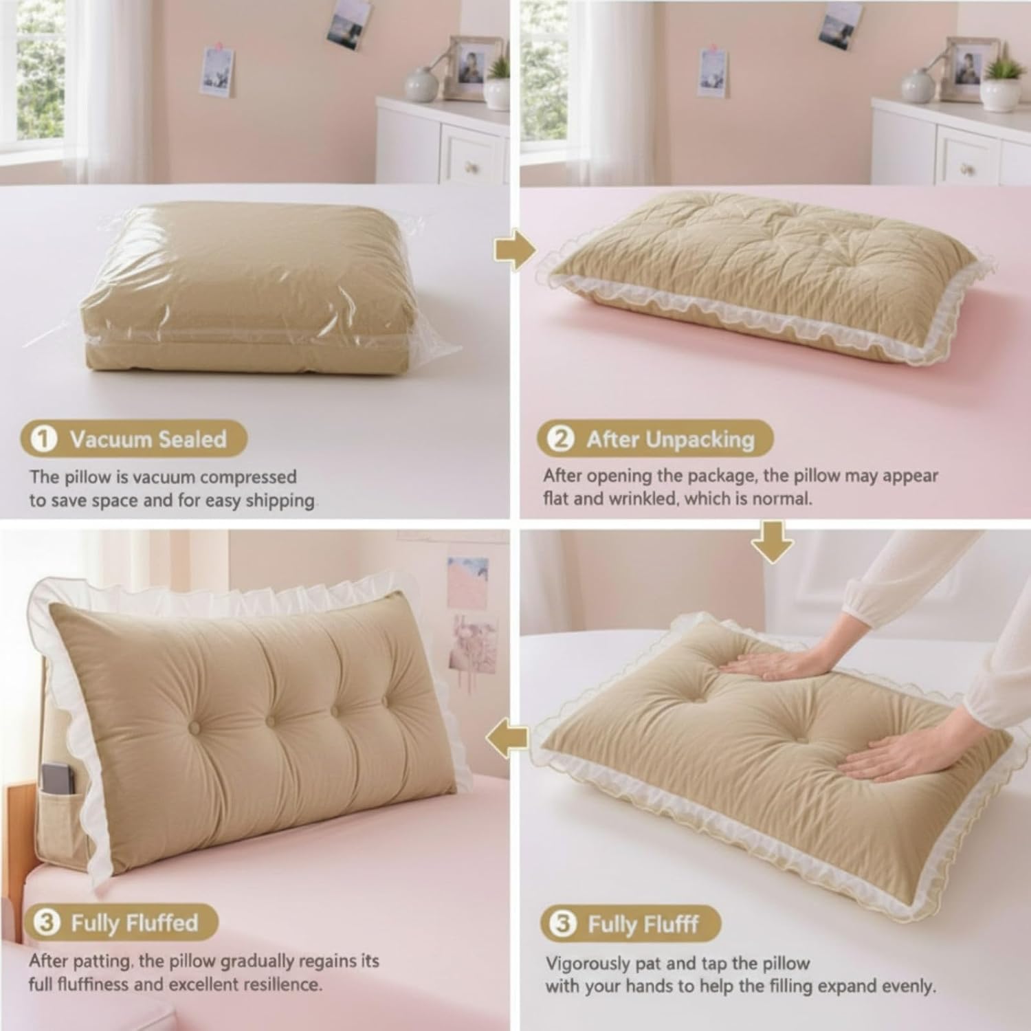 Leinuosen 39 in Ruffle Wedge Headboard Pillow for Dorm Twin XL College Bed Reading Bolster Dorm Velvet Triangular Bed Backrest Wedge…