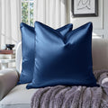 Homeideas Navy Blue Decorative Throw Pillow Covers 18x18 Set of 2, Glossy Faux Silk Pillow Covers for Couch Sofa Bed Decor Luxury Summer Eu…