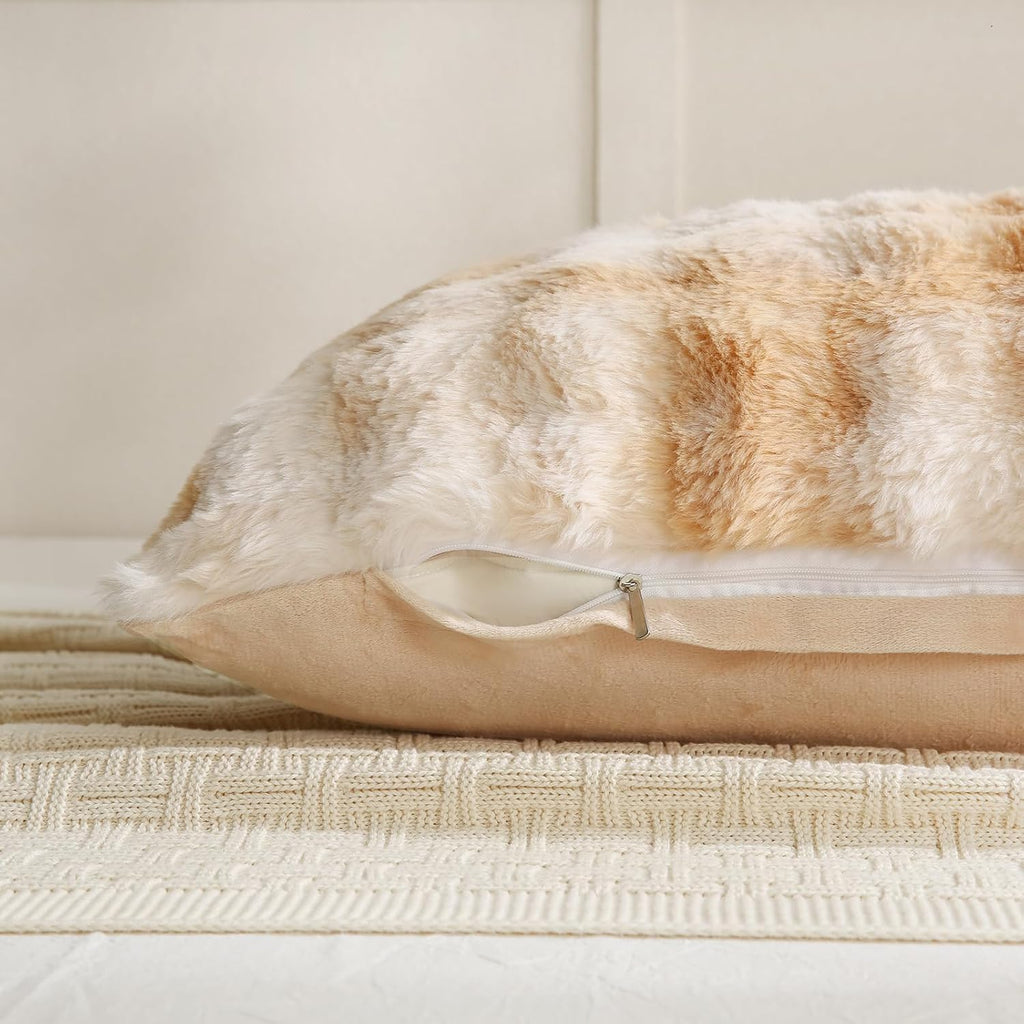 Chumerry Beige Fuzzy Pillow Case Faux Fur Pillow Cover Chic Plaid Check Texture Extra Soft Fluffy Plush Shaggy Fabric Tie Dye Decorative Pi…