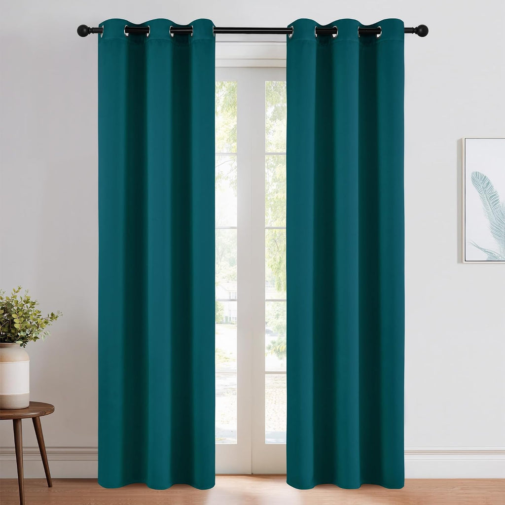 NICETOWN Teal Blackout Cafe Faux Silk Curtains for Small Windows, 42" Wide by 84" Long, 2 Panels, Grommet Thermal Insulated Blackout…