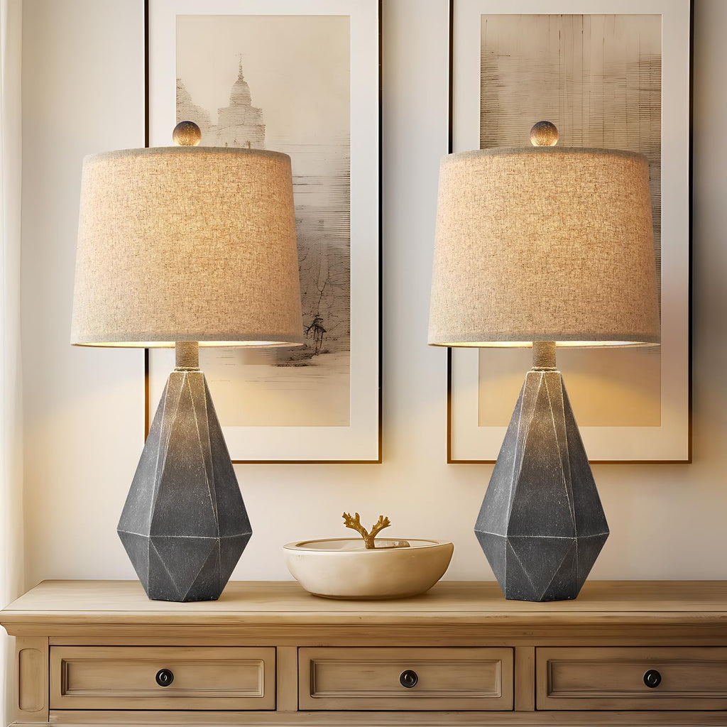 PoKat 20.25" Rustic Farmhouse Table Lamp Sets of 2 for Living Room Bedroom Deep Grey Contemporary Classic Bedside Nightstand Lamp with…