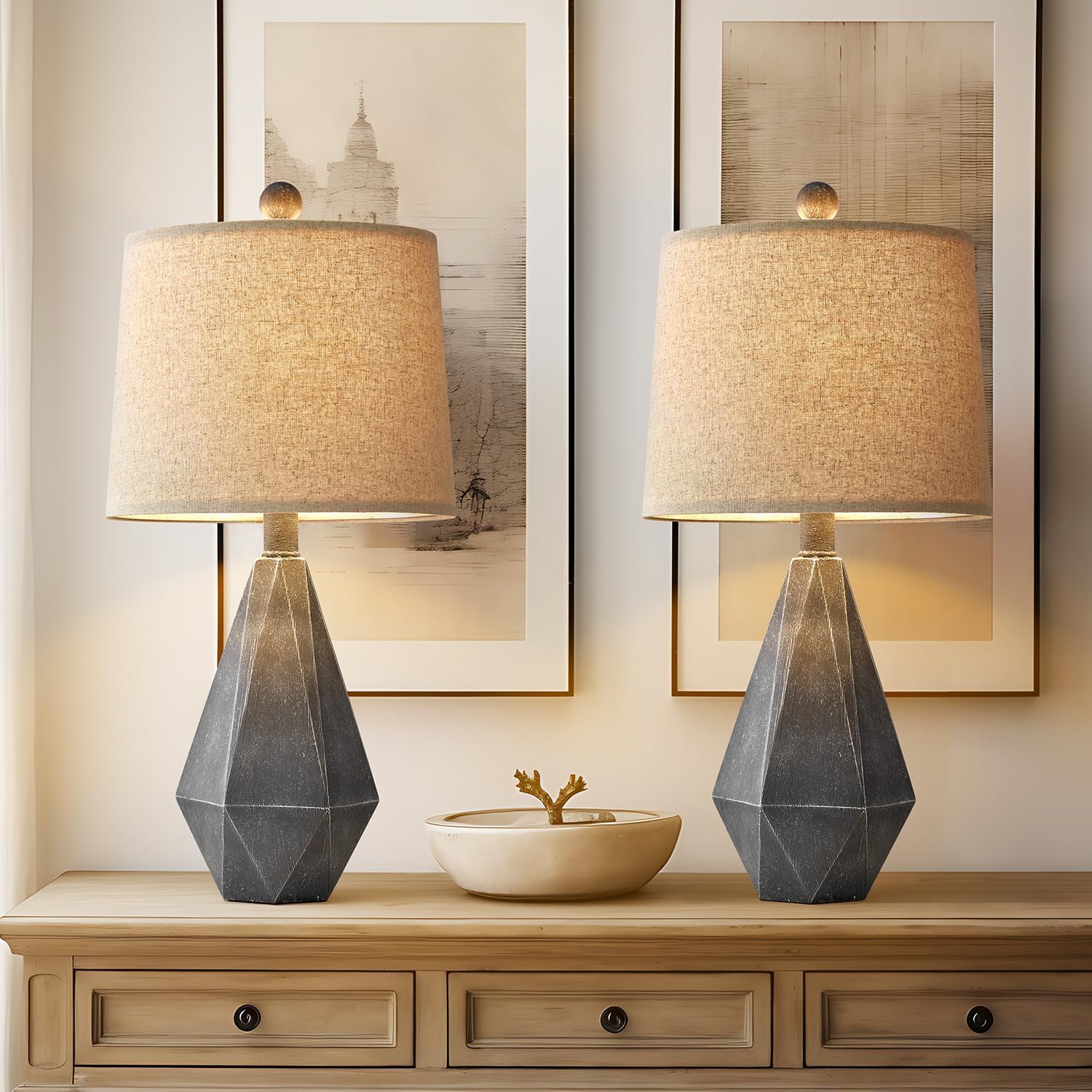 PoKat 20.25" Rustic Farmhouse Table Lamp Sets of 2 for Living Room Bedroom Deep Grey Contemporary Classic Bedside Nightstand Lamp with…