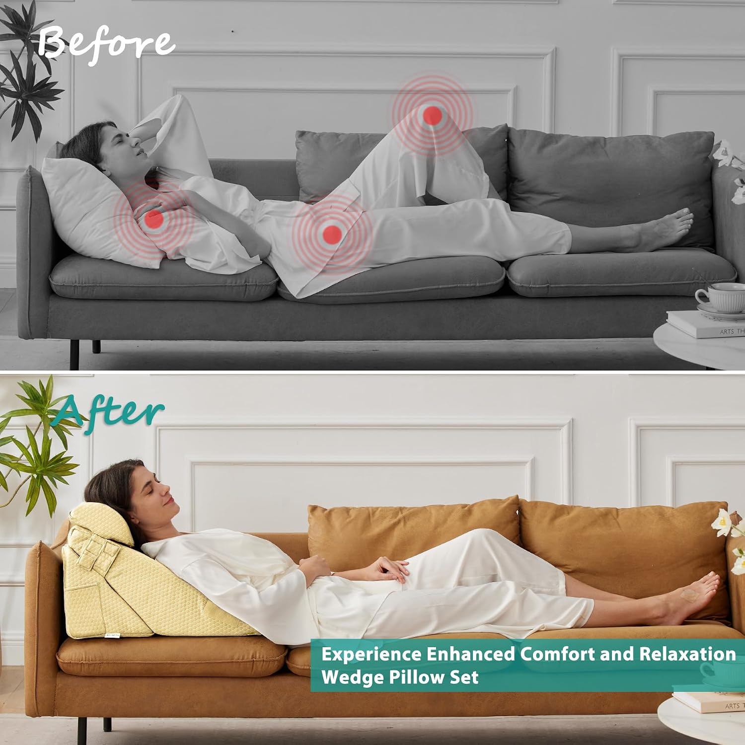 Bedluxe Adjustable 3pcs Bed Wedge Pillow Set, Memory Foam Wedge Pillows Post Surgery for Back, Neck, Leg, Pillow Wedge for Sleeping, Sitti…