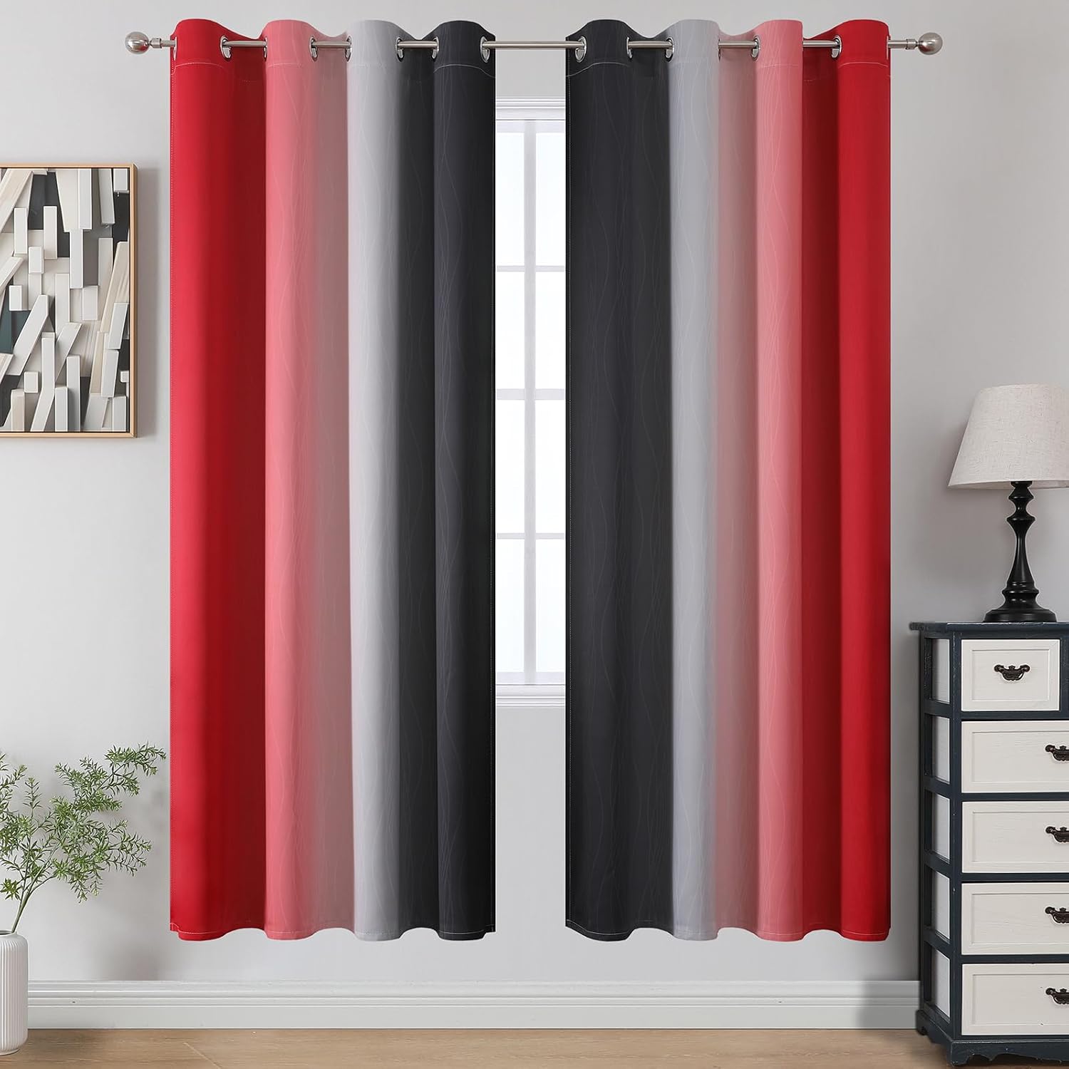 Estelartextiler Estelar Textiler Ombre Red and Black Curtains 72 Inch Length 2 panels, Complete Blackout Curtains for Bedroom, Full Room Da…