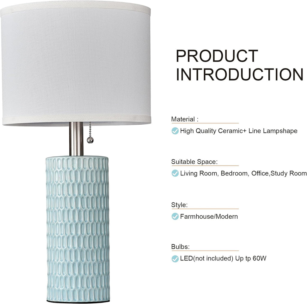 Reaketon Table Lamps for Living Room Set of 2, Ceramic Table Lamps for Bedroom, 20" Modern Lamps for Night Stands, Blue