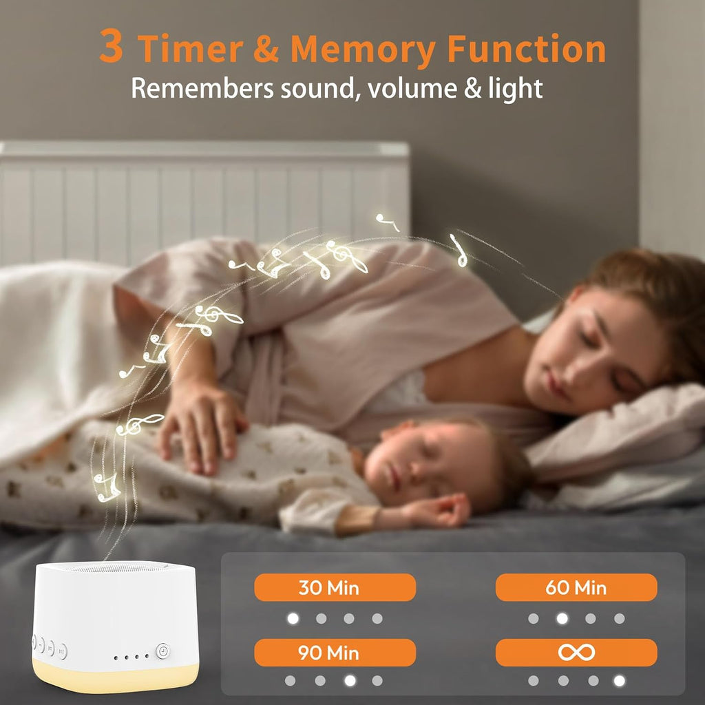 Portable Mini White Noise Sound Machine for Travel – Amber Breathing Night Light, 16 Soothing Sounds, 30-Hour Rechargeable Battery, Timer…