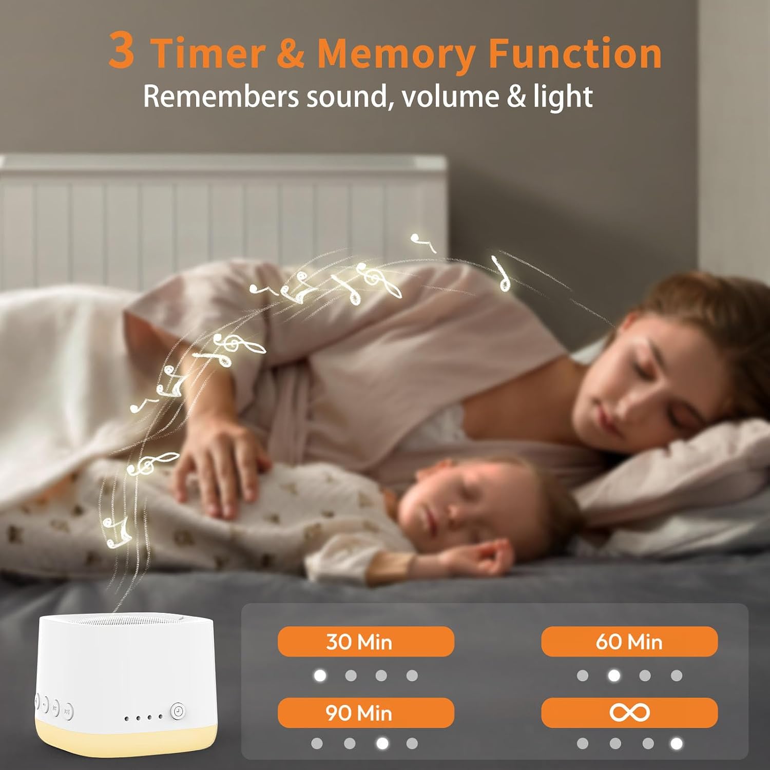 Portable Mini White Noise Sound Machine for Travel – Amber Breathing Night Light, 16 Soothing Sounds, 30-Hour Rechargeable Battery, Timer…