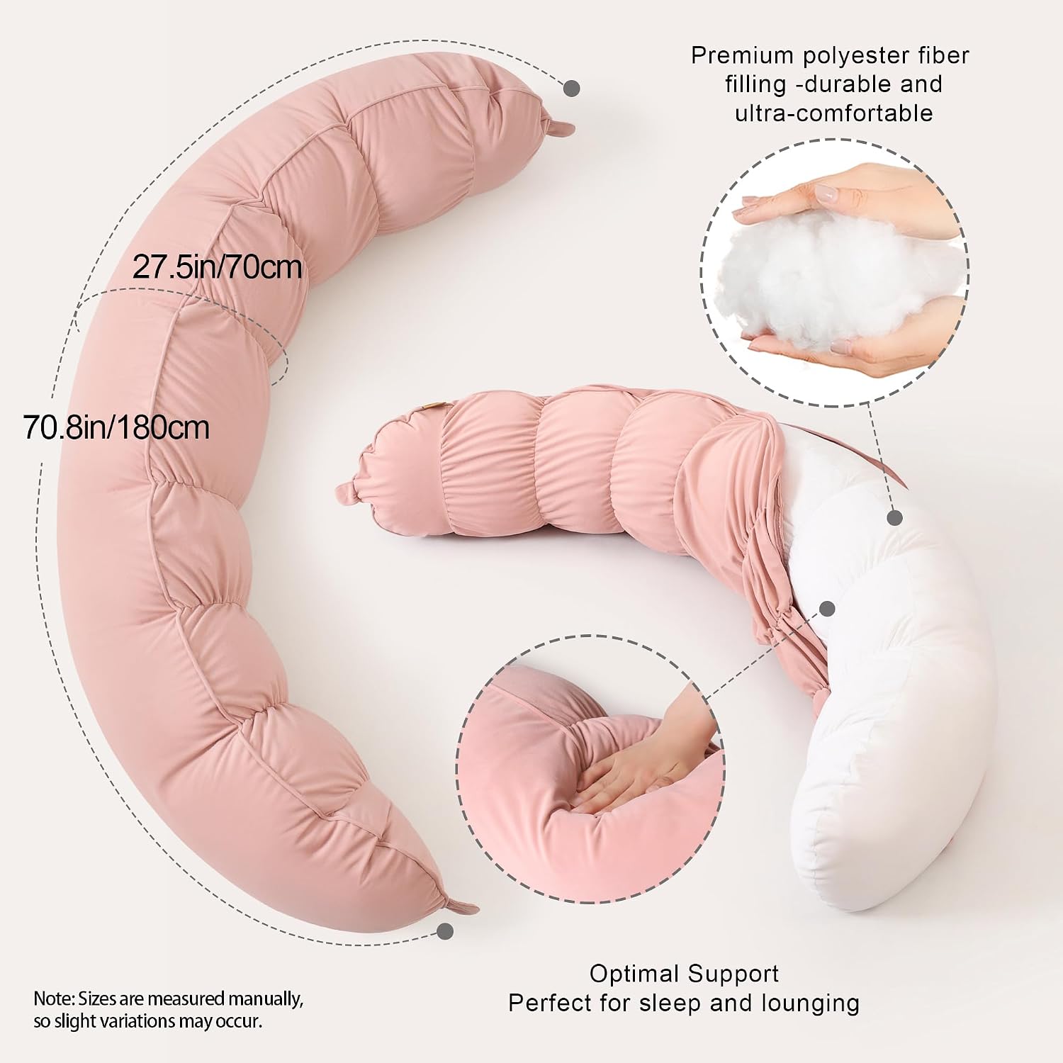 Peallow(Pat. Pend) – Long Round Body Pillow for Adults, Bolster Pillow for Sleeping, Soft and Supportive Pillow for Sleeping & Lumbar…