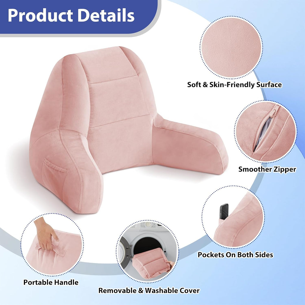 Iaseahk Back Pillow for Bed Sitting Up, Reading Pillows for Beds, Bed Pillow for Sitting up, Backrest Pillows with Arms for Adult, Filled w…