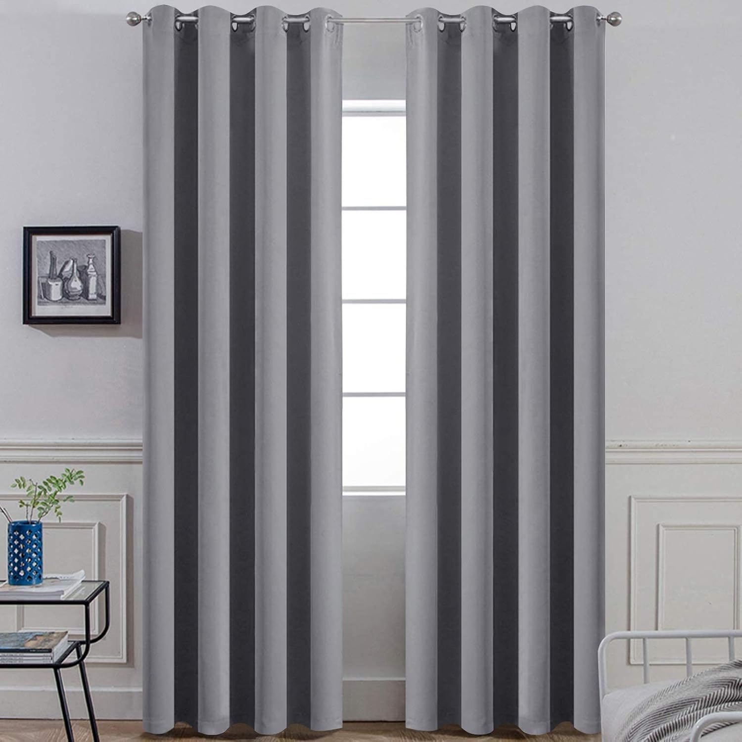 Yakamok Blackout Curtains 96 Inches Thermal Insulated Grey Room Darkening Window Drapes with 8 Grommets Window Treatment Curtain for…