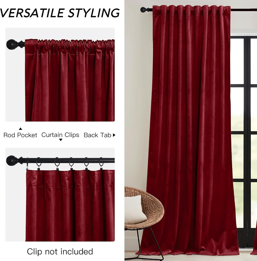Rybhome RYB HOME Red Velvet Curtains 84 inches- Room Darkening Curtains Heavy Duty Christmas Backdrops Window Drapes for Living Room Stage…