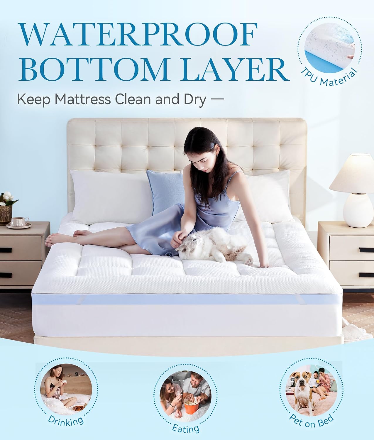 BDEUS Waterproof Dual Layer 3 Inch Memory Foam Mattress Topper Twin XL Size for Dorm Room, 2 Inch Gel Memory Foam Plus 500 GSM Down…
