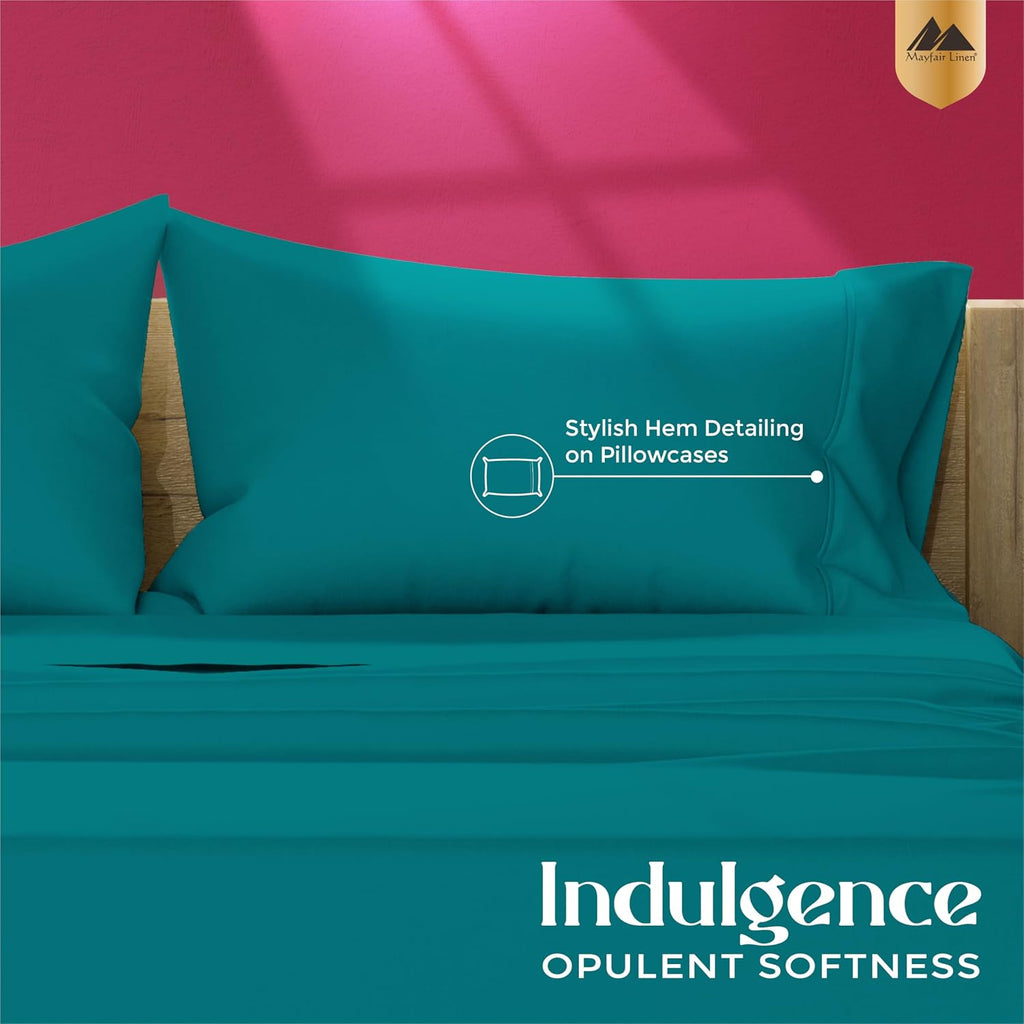 Mayfair Linen 100% Egyptian Cotton King Size Pillow Cases Set of 2 - Luxury 1200 Series Pillow Cases King Size (Teal), Soft & Breathable…