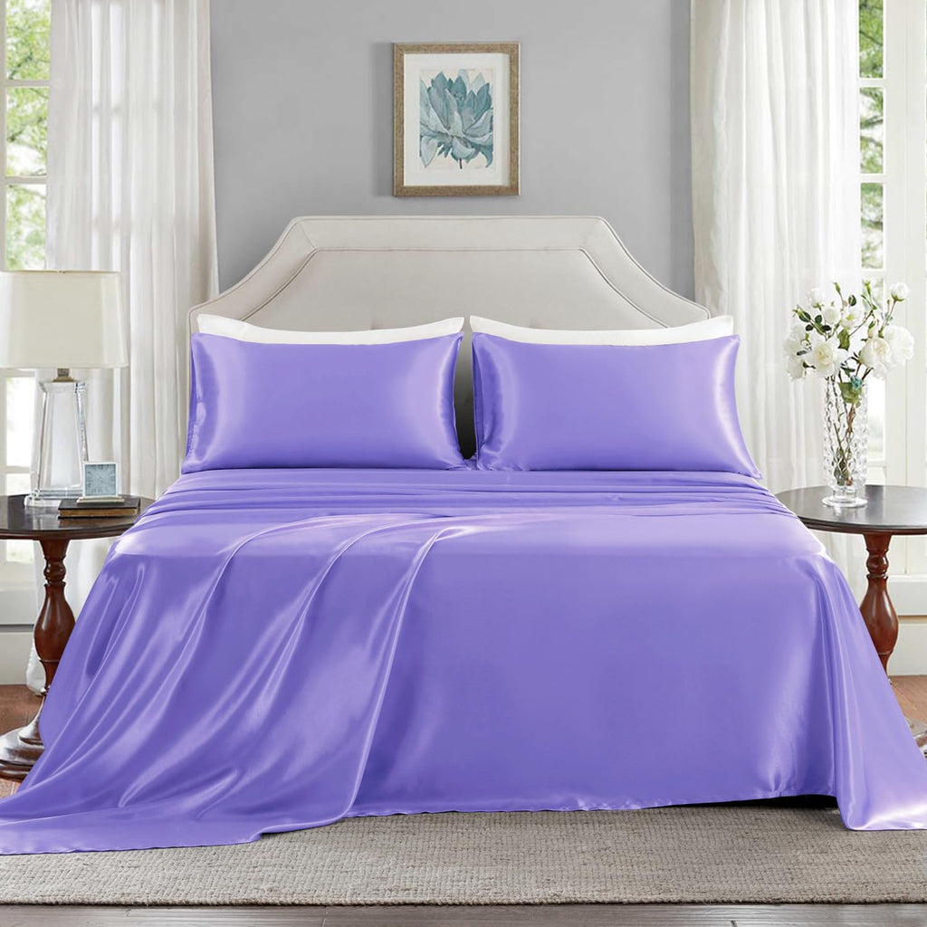 Golal Satin Sheets King Size - 4 Pieces Luxury Silky Soft Bed Sheets, Wrinkle-Free Lavender Satin Silk Sheet Set with 1 Deep Pocket Fitted…