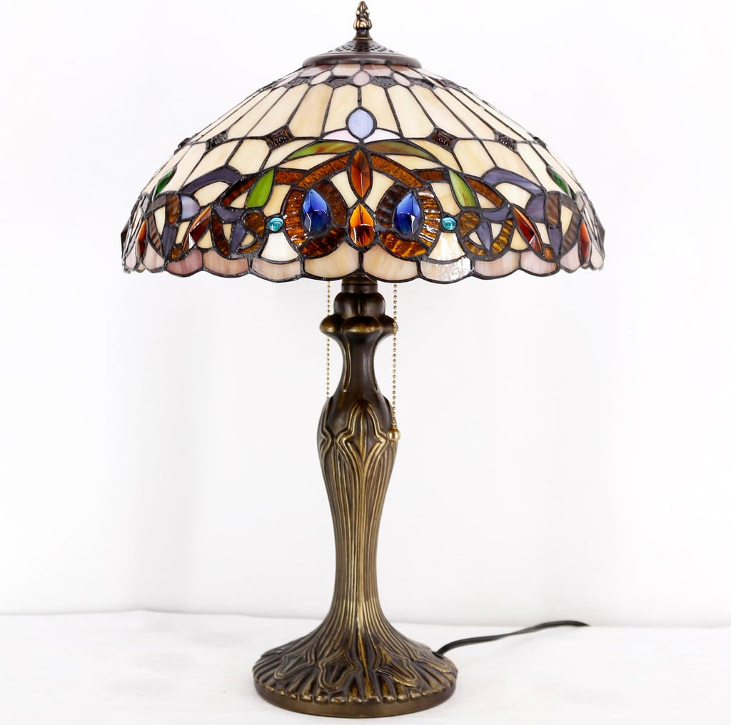 WERFACTORY Tiffany Style Table Lamp Colorful Stained Glass Serenity Victorian Bedside Lamp16X16X24 Inches Desk Light Metal Base Decor…