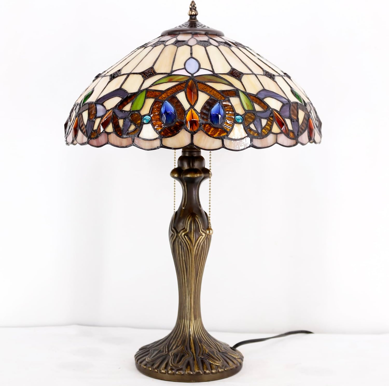 WERFACTORY Tiffany Style Table Lamp Colorful Stained Glass Serenity Victorian Bedside Lamp16X16X24 Inches Desk Light Metal Base Decor…