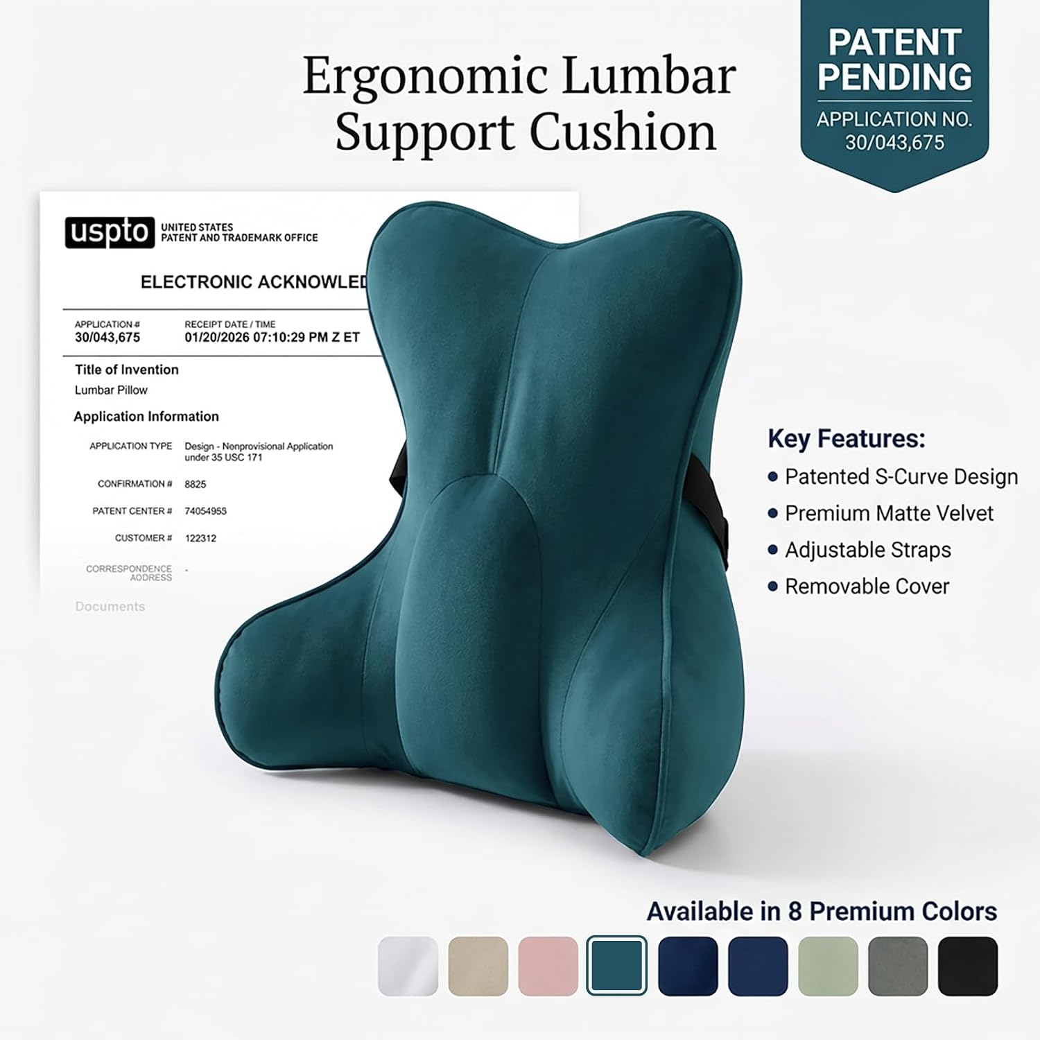 Ailuteie Lumbar Support Pillow (Pat. Pend) for Car Seat, Office Chair, Couch & Recliner, Ergonomic Back Support for Chair, Lower Back, wit…